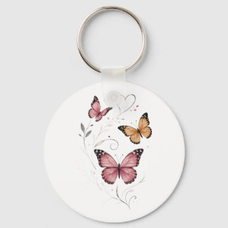 Porte-clés Papillon Rose Botanique Aquarelle