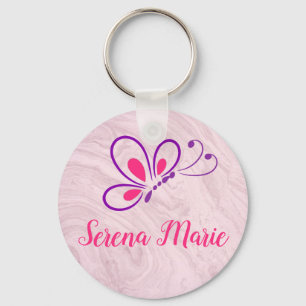 Porte-clés papillon rose et violet
