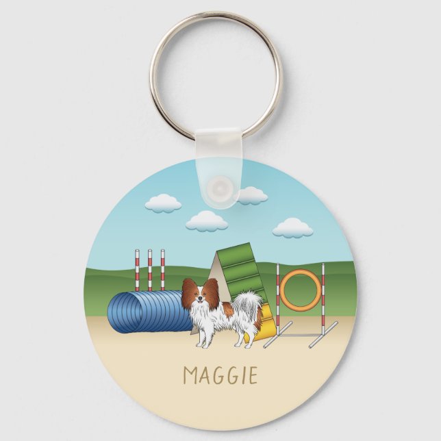 Porte-clés Papillon Rouge Et Blanc Avec Équipement D'Agilité (Recto)