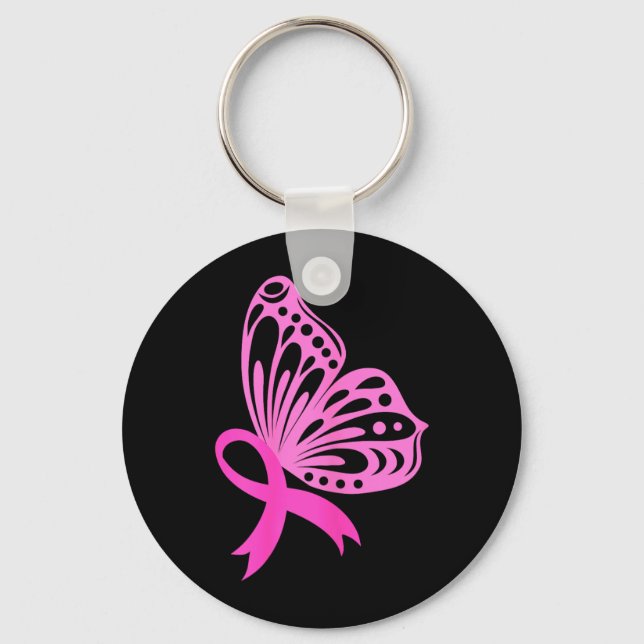 Porte-clés Papillon Ruban Rose _ Cancer du Sein (Recto)