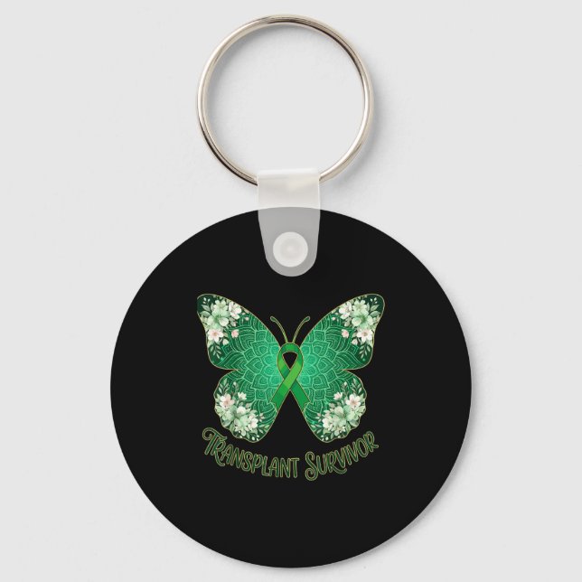 Porte-clés Papillon ruban vert mandala survivant de transplan (Recto)