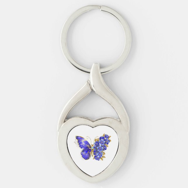Porte-clés Papillon Saphir Fleur (Devant)