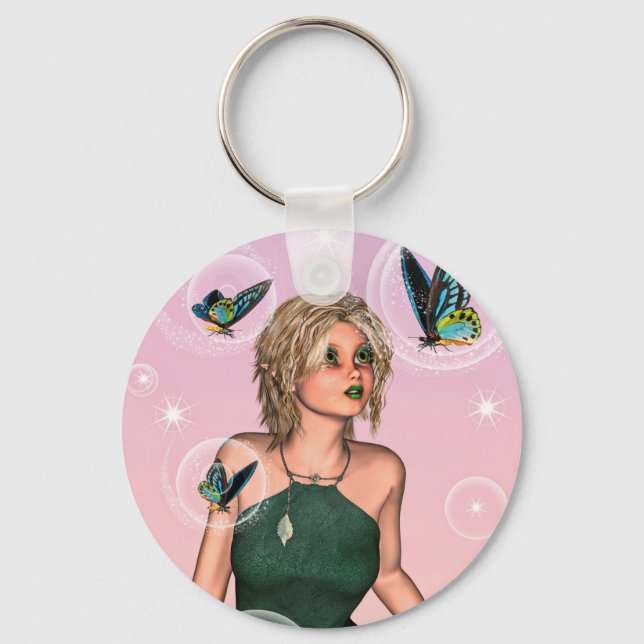 Porte-clés Papillon scintillant Fée Fantaisie Art (Recto)