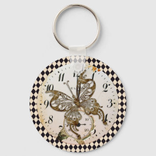 Porte-clés Papillon Steampunk Round