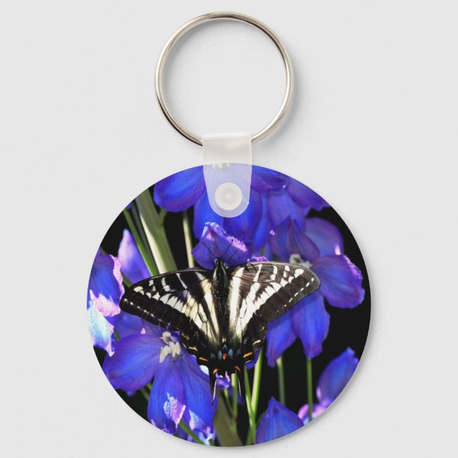 Porte-clés Papillon Swallowtail sur Delphiniums (Recto)