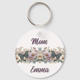 Porte-clés Papillon vert et floral vintage pour maman