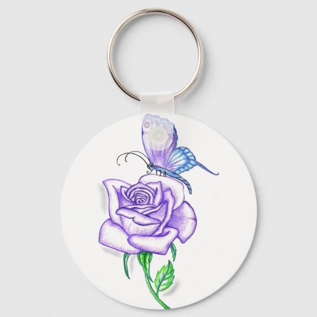 Porte-clés Papillon violet avec Rose (Recto)