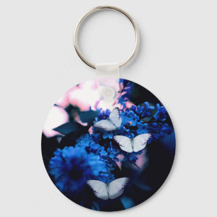 Porte-clés Papillons blancs Fleurs bleues, papillon