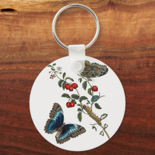 Porte-clés Papillons bleus et fruits rouges