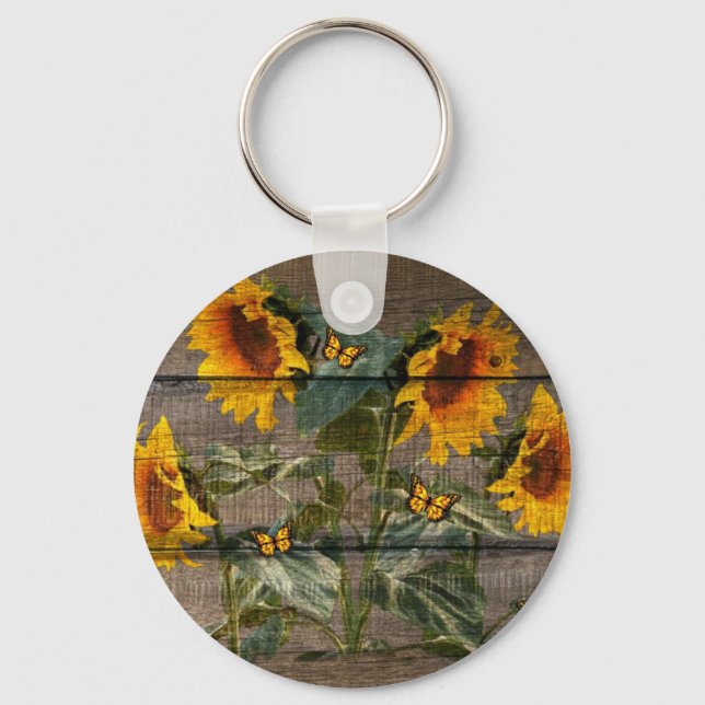 Porte-clés Papillons de tournesol rustique Barre (Recto)