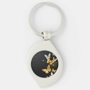 Porte-clés Papillons dorés et blancs