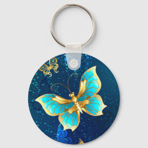 Porte-clés Papillons dorés sur fond bleu