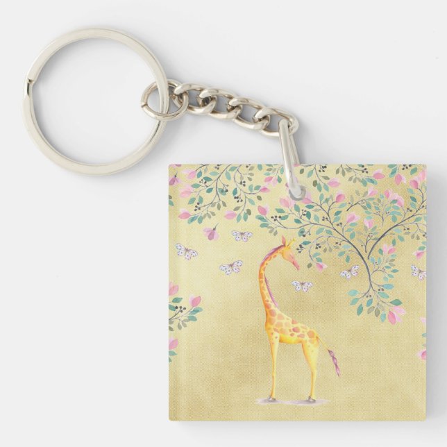 Porte-clés Papillons et fleur de girafe d'aquarelle (Devant)