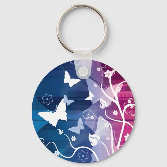 Porte-clés Papillons et fleurs violets et blancs Porte - clé (Recto)