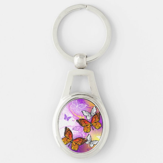 Porte-clés Papillons monarques sur fond violet (Devant)
