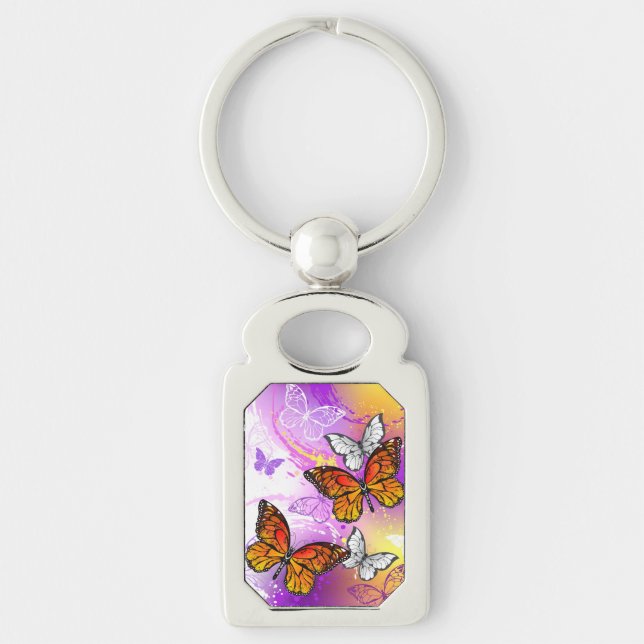 Porte-clés Papillons monarques sur fond violet (Devant)