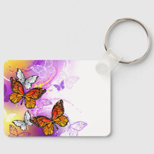 Porte-clés Papillons monarques sur fond violet