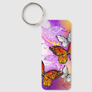 Porte-clés Papillons monarques sur fond violet