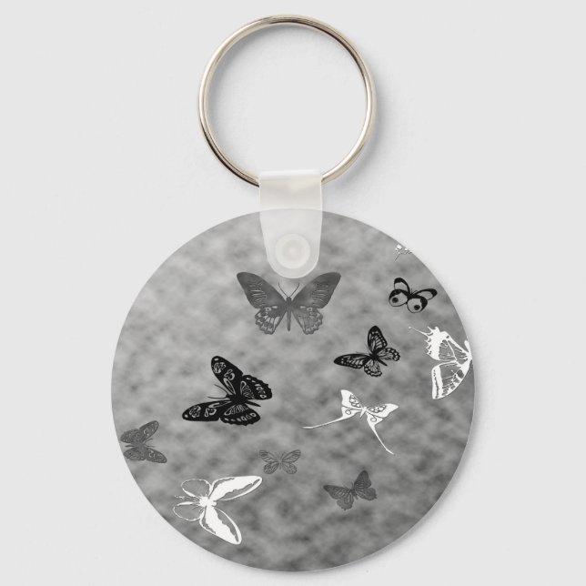 Porte-clés Papillons noirs et blancs (Recto)