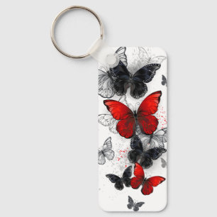 Porte-clés Papillons noirs et rouges volants