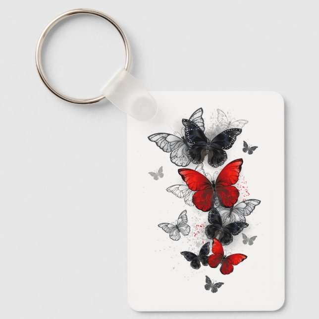 Porte-clés Papillons noirs et rouges volants (Recto)