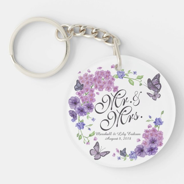 Porte-clés Papillons personnalisés Floral Mariage Porte - clé (Devant)