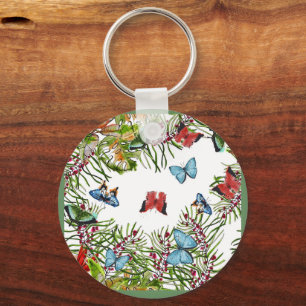Porte-clés Papillons Plante tropicaux Berries Bleu rouge