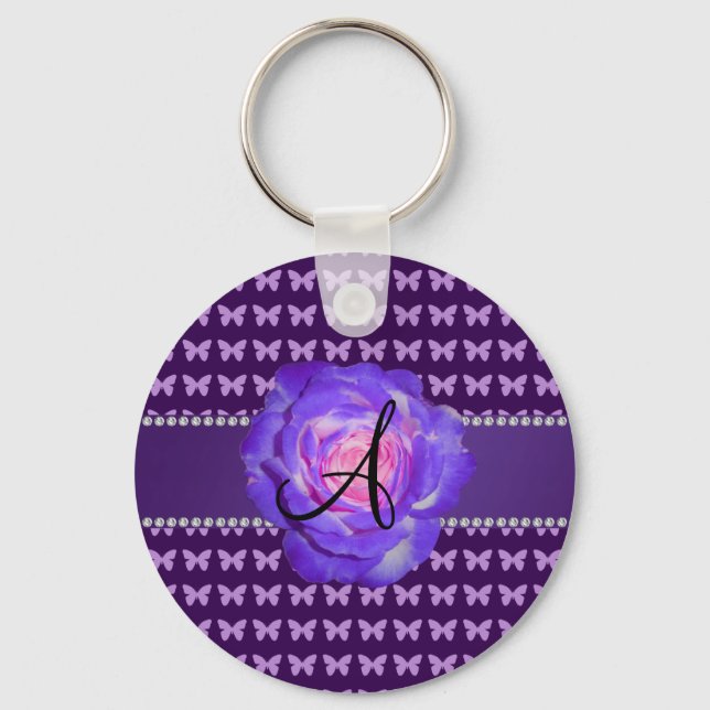 Porte-clés Papillons rose violet monogramme (Recto)