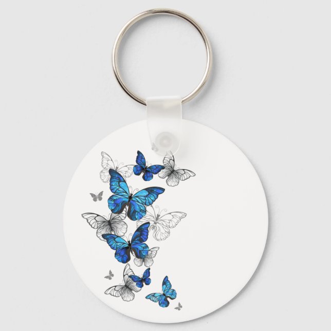 Porte-clés Papillons volants bleus Morpho (Recto)