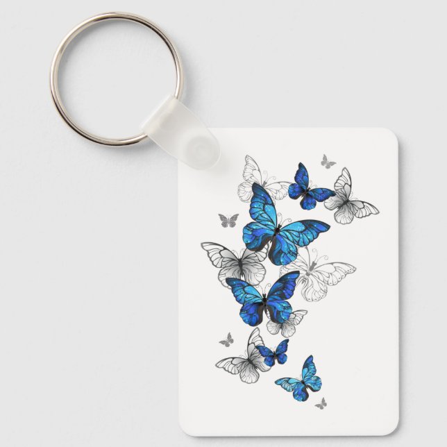 Porte-clés Papillons volants bleus Morpho (Recto)