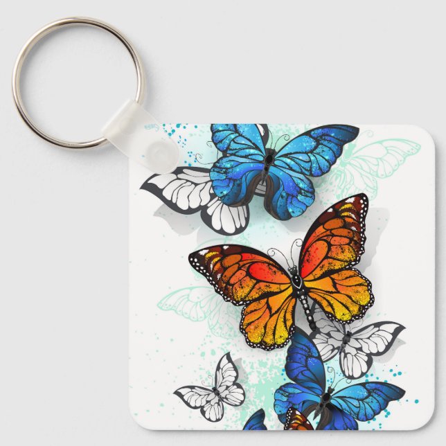 Porte-clés Papillons volants Morpho et Monarch (Recto)