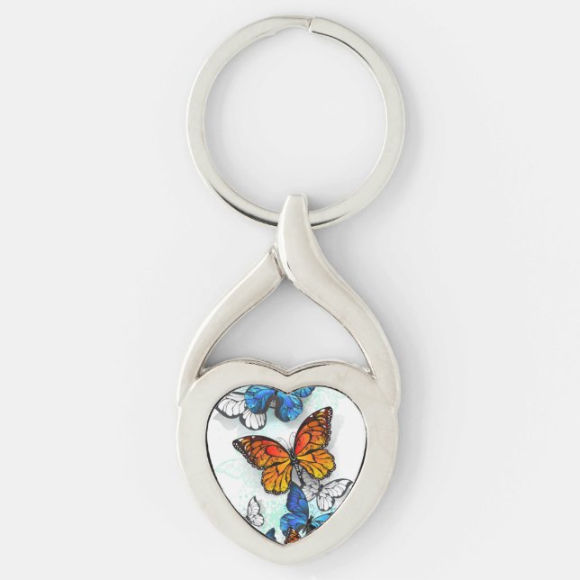 Porte-clés Papillons volants Morpho et Monarch (Devant)