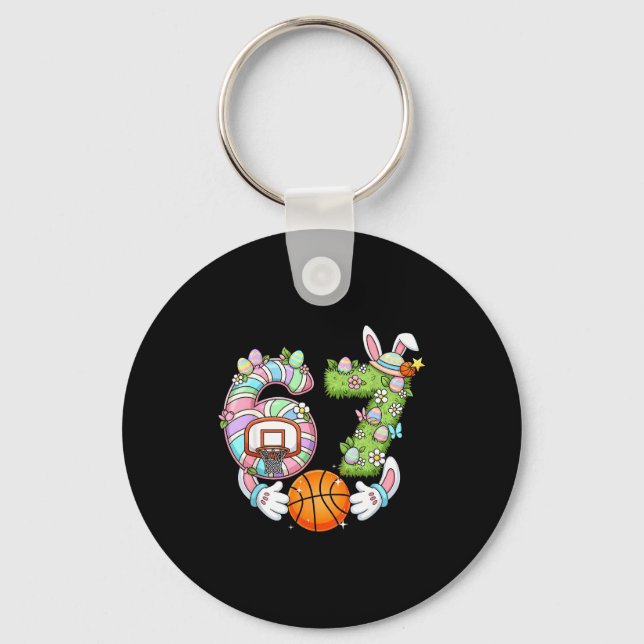 Porte-clés Pâques 6 7 Mème Six Sept Lapin Mignon Basket-ball  (Recto)