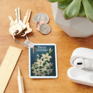 Porte-clés Pâques Lys Fleurs, Vintage Religieux Pâques