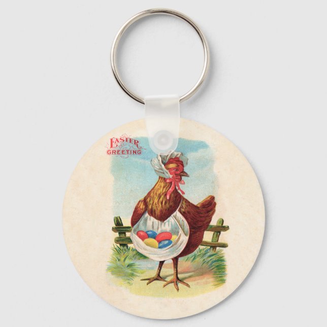 Porte-clés Pâques Poulet De La Ferme Cute Oeufs Antiques (Recto)