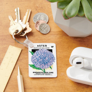 Porte-clés Paquet de semences vintage, Fleurs d'aster violet