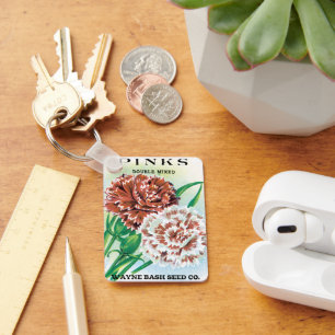 Porte-clés Paquet de semences vintage, Fleurs d'oeillets rose