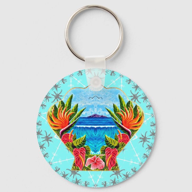 Porte-clés Paradis hawaïen deux fois (bleu) (Recto)