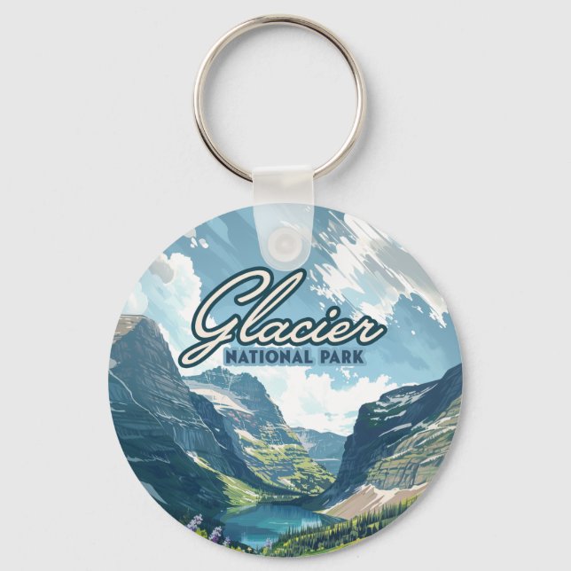 Porte-clés Parc national des Glaciers Montana Lake Retro (Recto)