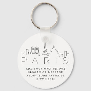 Porte-clés Paris, France Stylized Skyline   Custom Slogan