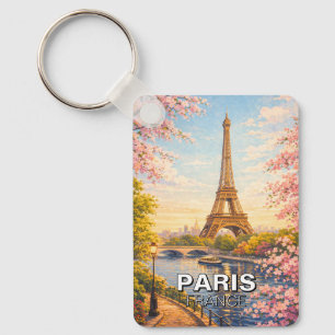 Porte-clés Paris France Tour Eiffel Fleurs de Cerisier