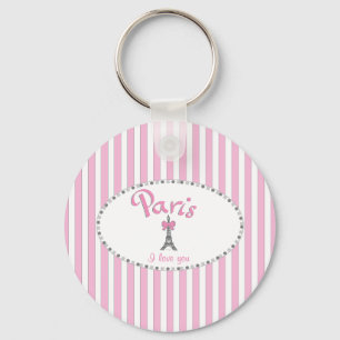 Porte-clés "Paris I Love You" - rayures roses