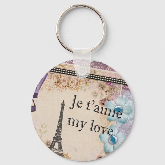 Porte-clés Paris Je t'aime Mon amour Style Vintage (Recto)