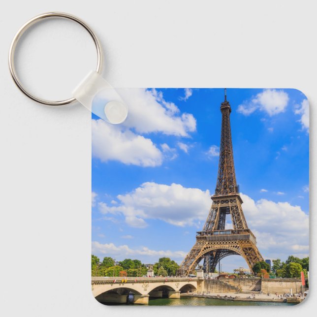 Porte-clés Paris, Tour Eiffel et Seine, France. (Recto)