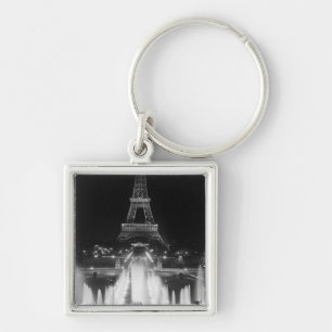 Porte-clés Paris vintage fontaines tour Eiffel nuit