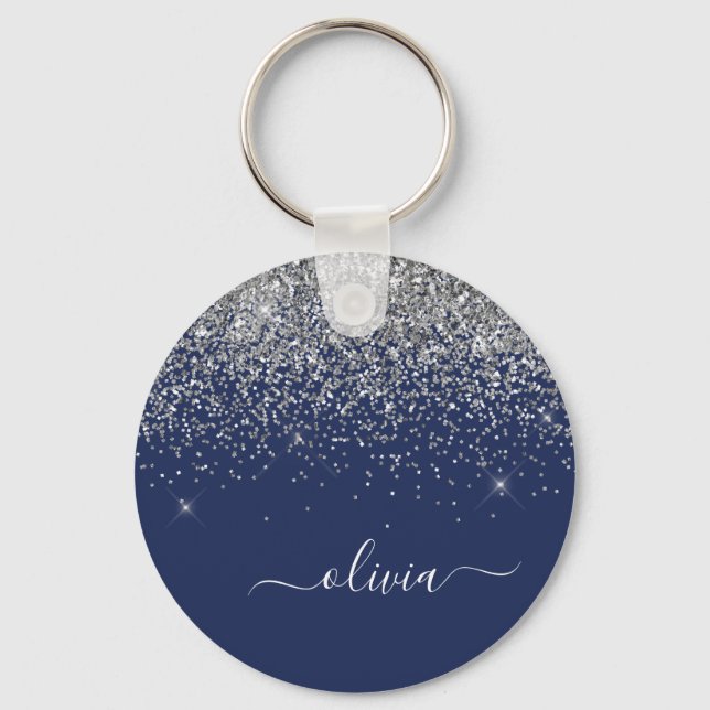 Porte-clés Parties scintillant bleue Silver Navy Girl Monogra (Recto)
