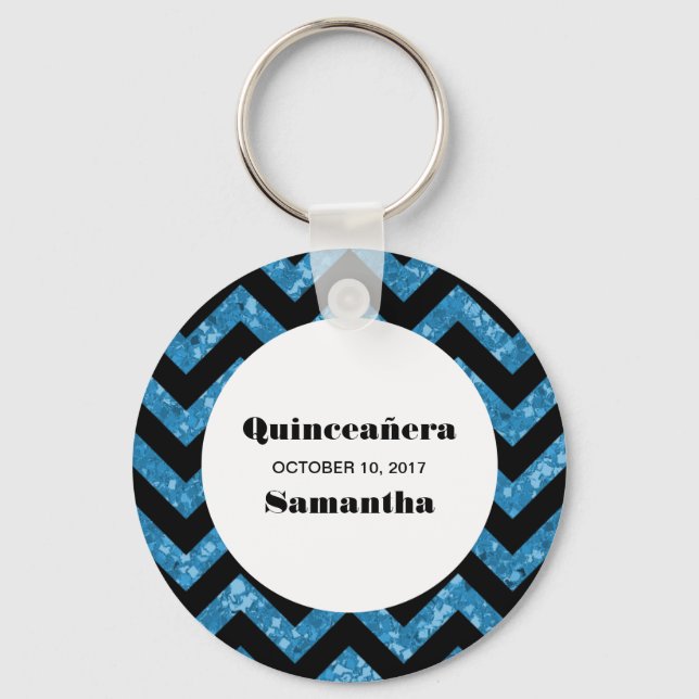 Porte-clés Parties scintillant Blue Chevron Quinceañera Porte (Recto)