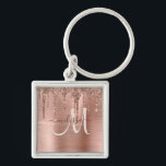 Porte-clés Parties scintillant Chic Rose à goutte d'or brossé<br><div class="desc">Ce porte - clé chic est doté d'un grand monogramme clair clair avec votre nom dans un script moderne pour personnaliser sur un arrière - plan de rose or brossé texture métallique accentué par une bordure de parties scintillant métallique goutte à goutte. Un cadeau féminin unique pour 16 ans, fêtes...</div>