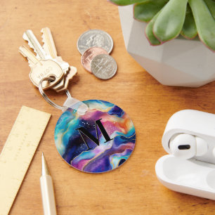 Porte-clés Parties scintillant colorée Agate Motif Monogramme