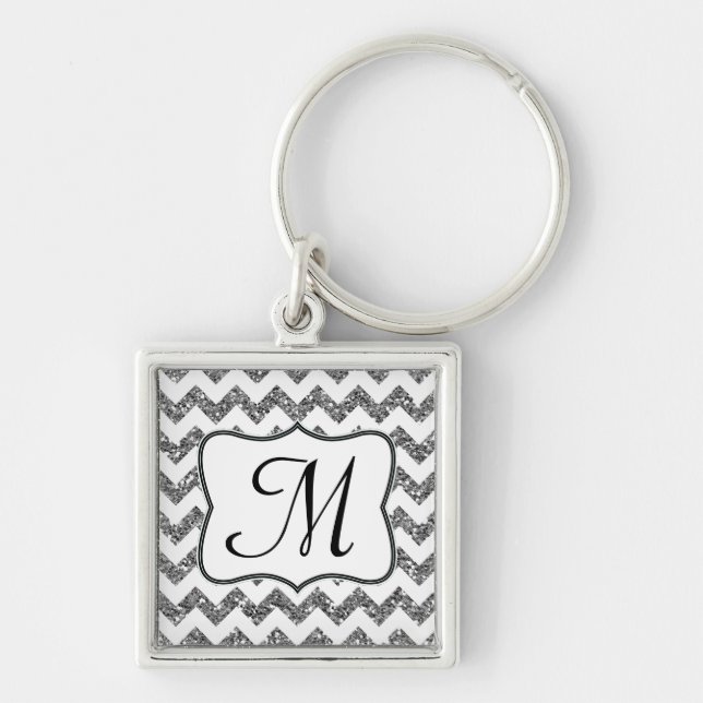 Porte-clés Parties scintillant d'argent moderne Chevron Zig Z (Devant)